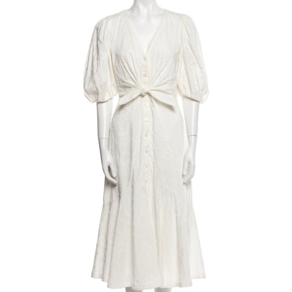 Rebecca Taylor White Pleated Tie Front Midi Dress